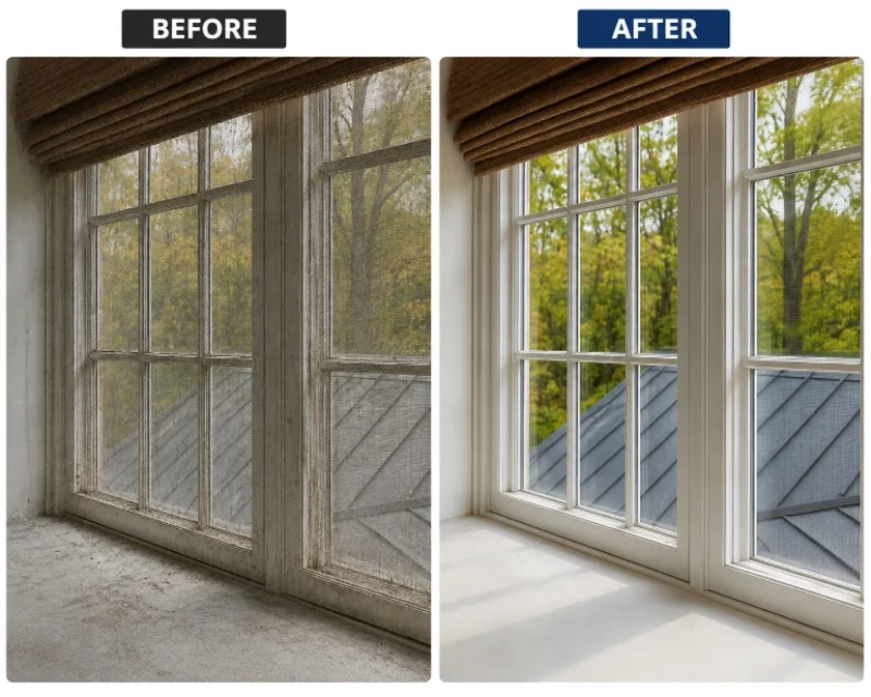 Interior window glass cleaning before and after San Clemente CA