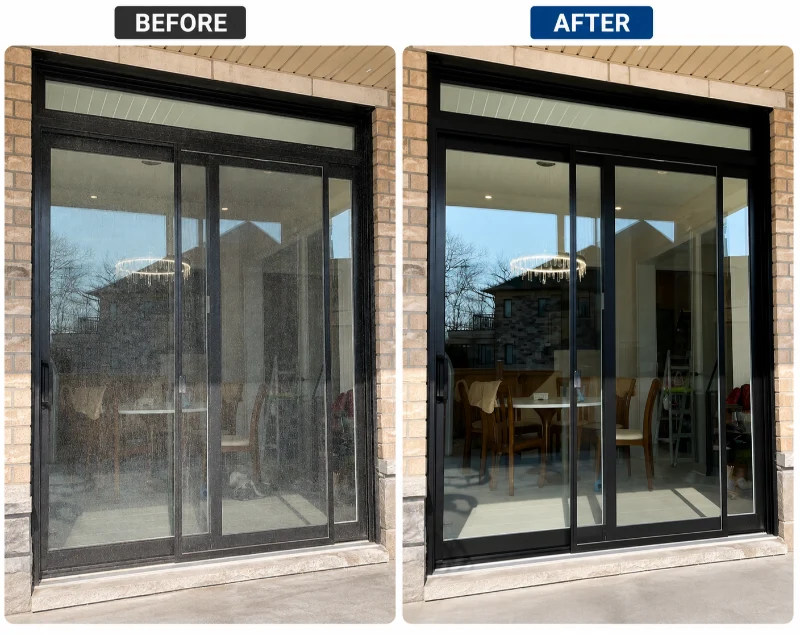 Sliding glass door cleaning before and after San Clemente CA