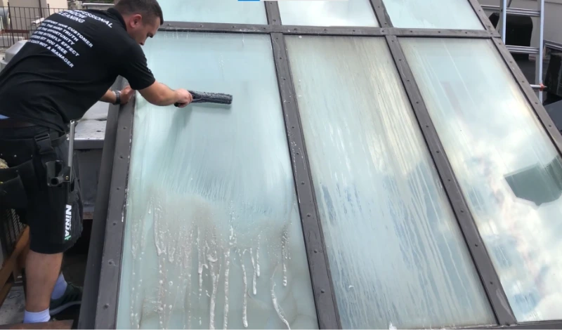 Interior and exterior skylight being cleaned in San Clemente